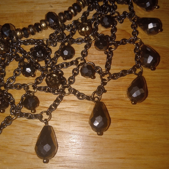 Vintage Chico's BoHo Bibb Necklace style Gold silver brown glass mix metals bead - Picture 13 of 16